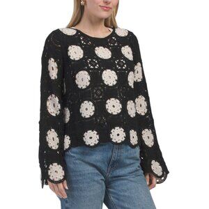 PINKY Black/Natural Crochet Pullover Sweater